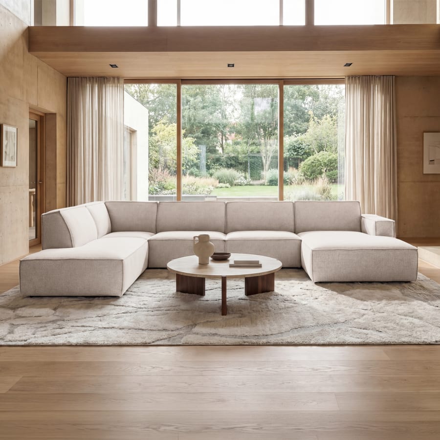 Canap&eacute; panoramique en tissu beige - Angle droit